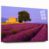 Large abstract art print of Provence scenery on acrylic glass, featuring soft blue and green tones.