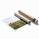Extra large rolled print of a scenic South France landscape with vibrant floral elements, ideal for classy bathroom wall art.