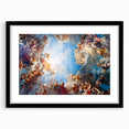 Extra large wall art featuring a textured abstract print of Versailles scenery in vibrant colors, framed in black.