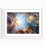 Textured art print of an abstract Versailles scenery in muted earth tones on a framed white canvas.