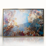 Art Deco poster of Versailles scenery in gold and blue tones on framed acrylic, suitable for modern art wall decor.