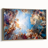 Framed canvas of Versailles landscape in muted gold and black tones, ideal for bedroom wall art.