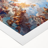 Art deco poster of Versailles scenery on rolled canvas, featuring pastel shades, ideal for dining room wall art.