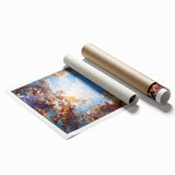 Extra large rolled print depicting the Versailles gardens in pastel shades.