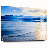 Acrylic print of a Bavarian landscape in muted greens and blues, ideal for dining room decor.