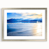 Extra large abstract art print of a textured Bavarian landscape, in muted earth tones, framed in silver.