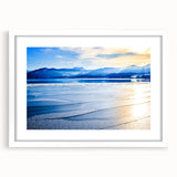 Textured art print of abstract Bavarian landscape in muted earth tones, framed with a white mat, ideal for bedroom decor.