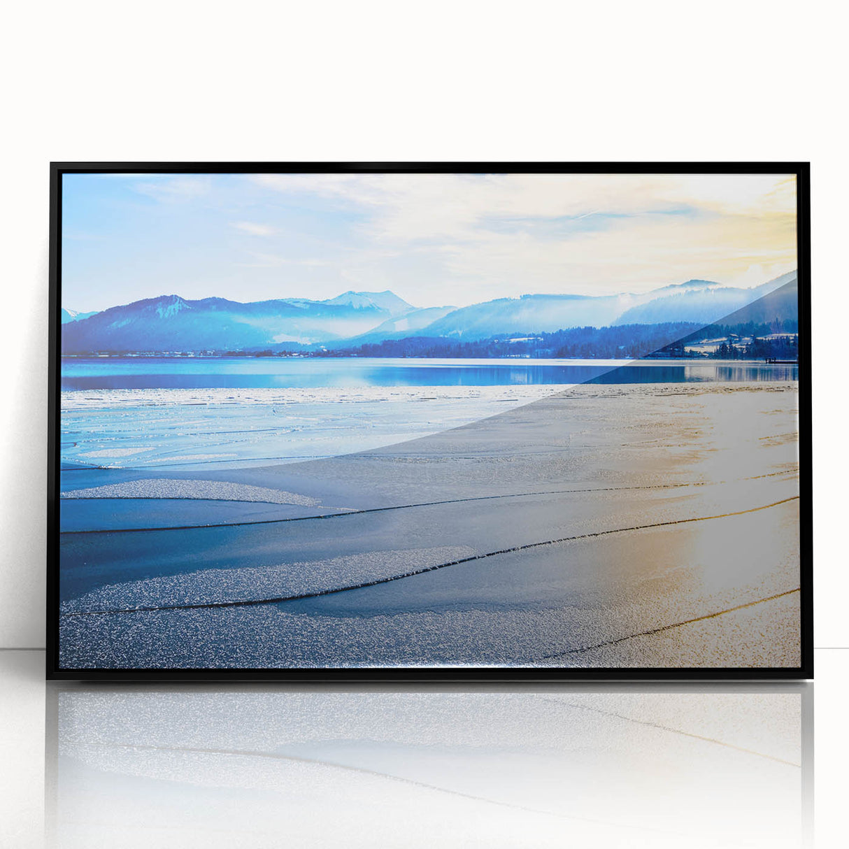 Large abstract wall art depicting a Bavarian landscape in muted earth tones on a framed acrylic.