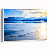 Vintage poster art of Bavarian scenery, featuring colorful imagery on a large framed canvas, ideal for living room decor.