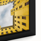 Extra large framed canvas featuring textured, colorful art of Berlin's skyline, predominantly in black.