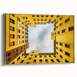 Framed canvas featuring a vintage-style landscape painting of Berlin with muted gold and black tones.