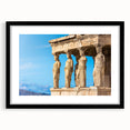 Colorful abstract art print of Athens scenery in vibrant hues on a large framed canvas, ideal for living room decor.