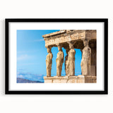 Colorful abstract art print of Athens scenery in vibrant hues on a large framed canvas, ideal for living room decor.