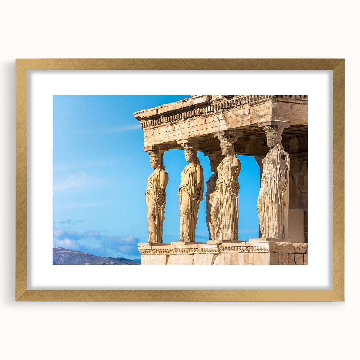 Abstract art print of Athens scenery in muted earth tones on a framed canvas, suitable for dining room decor.