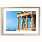 Extra large framed textured print of abstract Athens scenery in silver frame, ideal for living room decor.