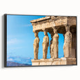 Black and white framed canvas of Athens landscape, ideal for bedroom wall decor.