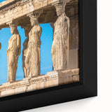 Extra large framed canvas of a textured Athens scenery in black with colorful accents, ideal for living room decor.