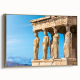 Framed canvas depicting a vintage-style Athens landscape in muted gold and black tones, ideal for bedroom wall art.