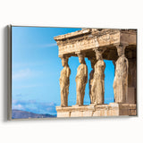 Framed canvas featuring a vintage-style landscape art painting of Athens with colorful accents, ideal for living room decor.