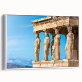 Vintage poster art of Athens skyline in colorful hues on a large framed canvas, suitable for living room decor.