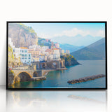 Large abstract wall art depicting a European landscape in Crete, rendered in muted earth tones on a framed acrylic print.