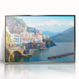 Large art print of a Crete, Greece scenery in muted earth tones on a silver-framed acrylic, suited for modern art wall decor.