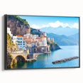 Framed canvas featuring a black and white vintage landscape of Crete, Greece, ideal for bedroom wall decor.