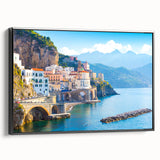 Framed canvas featuring a black and white vintage landscape of Crete, Greece, ideal for bedroom wall decor.