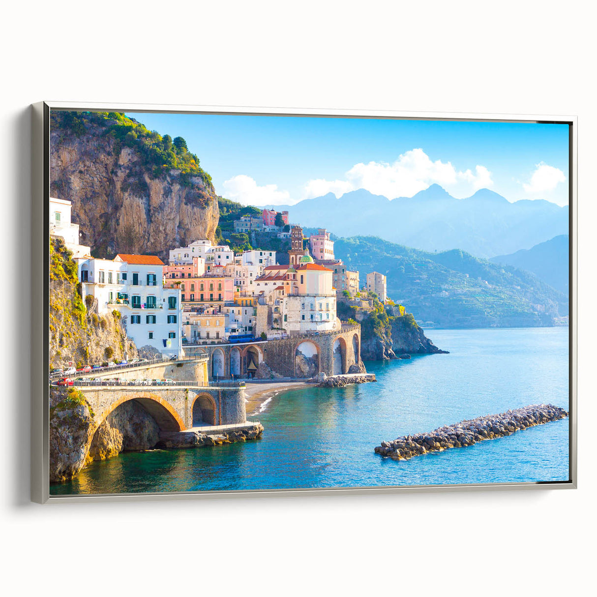 Framed canvas depicting a vintage-style landscape of Crete, Greece, with colorful art in muted earth tones.