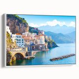 Vintage poster art of Crete, Greece in vibrant colors on a framed canvas, suitable for living room decor.