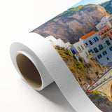 Art deco poster of Crete, Greece scenery in muted pastel shades on rolled canvas, ideal for nursery wall art.