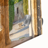 Acrylic glass print of a large abstract depiction of Rhodes, Greece, in muted blue and white tones.