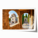 Extra large rolled print of a scenic view in Rhodes, Greece, with vibrant blue and white tones.