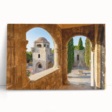 Black and white photo of Rhodes, Greece on large stretched canvas, ideal for kitchen art.