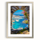 Extra large wall art depicting an abstract European landscape in muted earth tones, framed with a silver mat.