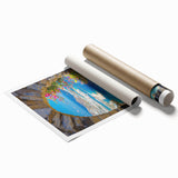Extra large rolled print of a serene Greek landscape in muted earth tones, ideal for classy bathroom wall art.