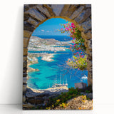Large black and white canvas print of a scenic European coastline, ideal for kitchen wall art.