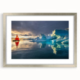Extra large abstract art print featuring textured scenery of Greenland in muted green and blue tones.