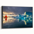 Black and white framed canvas of a vintage Greenland landscape, ideal for bedroom wall art.