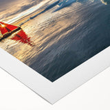 Art deco poster featuring a Greenland landscape with muted green and white tones on rolled canvas.