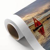 Art Deco poster of Greenland scenery on rolled canvas, featuring muted green and blue tones, suitable for nursery wall art.