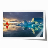 Rolled canvas print featuring a serene Greenland landscape with lush greenery, ideal for dining room wall art.