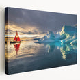 Greenland scenic landscape on stretched canvas, featuring cool green and blue tones, suitable for kitchen wall art.