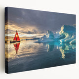 Greenland scenic landscape on stretched canvas, featuring cool green and blue tones, suitable for kitchen wall art.