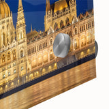 Large abstract wall art of a European scenery in muted earth tones, acrylic glass, ideal for dining room decor.