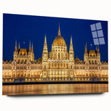 Large abstract wall art depicting a European scenery in muted earth tones, printed on acrylic glass.