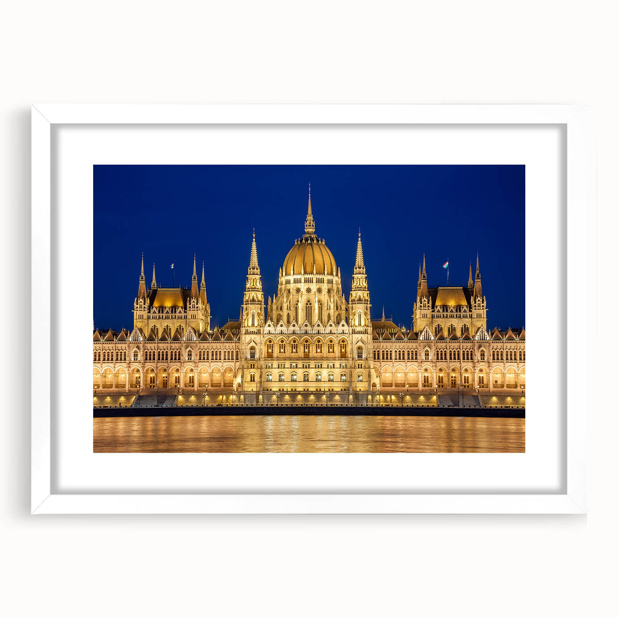Textured art depicting an abstract European scenery in muted earth tones, framed with a white mat.