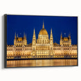 Black and white framed canvas of a vintage Hungarian landscape, ideal for bedroom wall art.