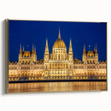 Framed canvas depicting a vintage-style Hungarian landscape in black and gold tones, ideal for bedroom wall art.