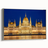 Framed canvas of a vintage-style landscape painting featuring the Hungarian countryside.